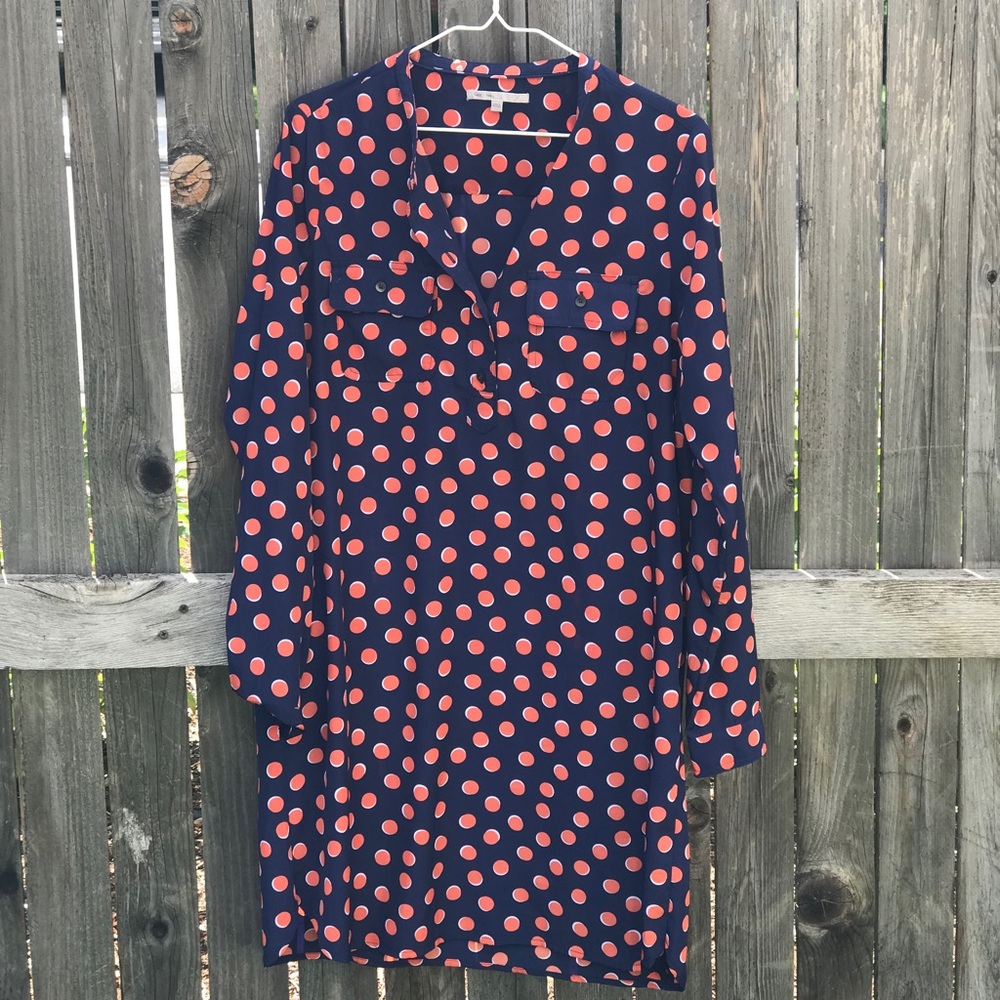 Blue and orange polkadot tunic shift dress